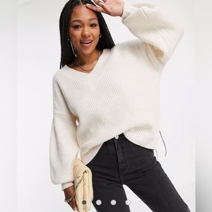 ASOS cream V neck fluffy sweater